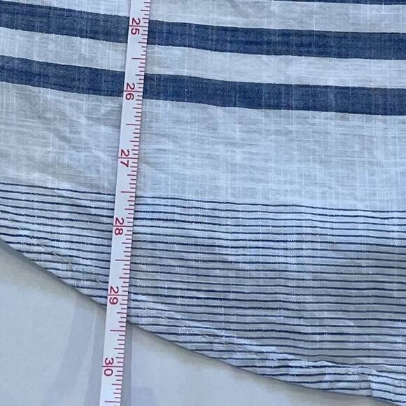 Blue, White Striped Cotton Button Down Lightweight Shirt Roll Tab Sleeves, 1X - Picture 13 of 13